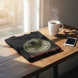 Y2K Vintage Grunge Smiley Face Alternative Music Style Graphic T-Shirt Men's